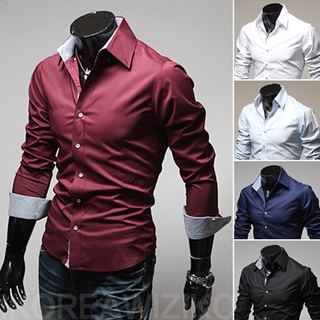 Camisa Masculina Moda Primavera / Outono Com Fivela Em Cor Lisa