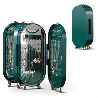 Porta Joia Dobrável c/ Espelho - Caixa Organizadora de Mesa - Para Colares e Brincos - Branco ou Verde em Oferta na Shopee
