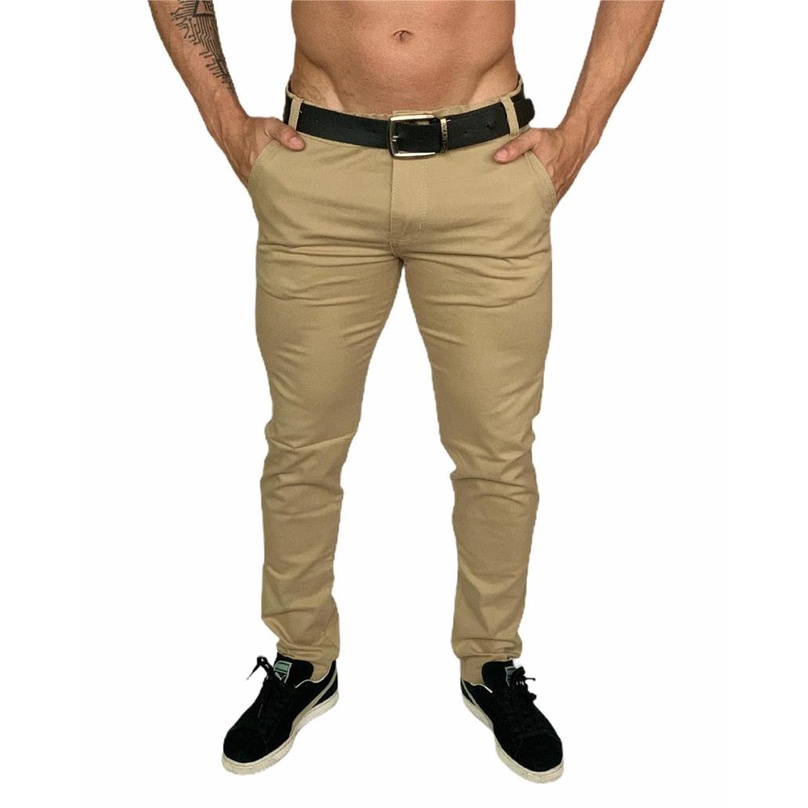 Calça Sarja Social Chino Premium Masculina Bege