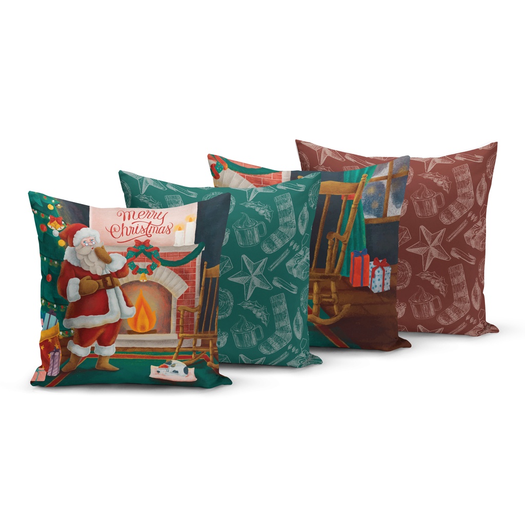 Kit 4 Capas de Almofadas de Natal 45x45cm Decorativas para Sofá Yuzo