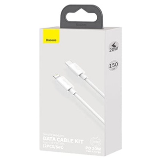 Kit 2X Cabo Type-C Lightning Carga Rapida 20w Baseus 1,5m Para iPhone 11 12 Pro Max.