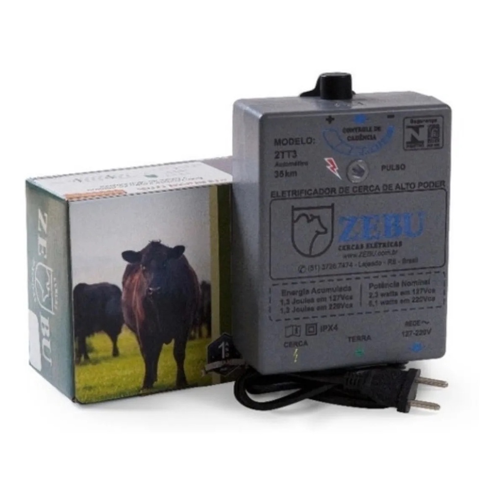 Eletrificador Zebu 2TT3 Aparelho Choque Cerca Eletrica Rural