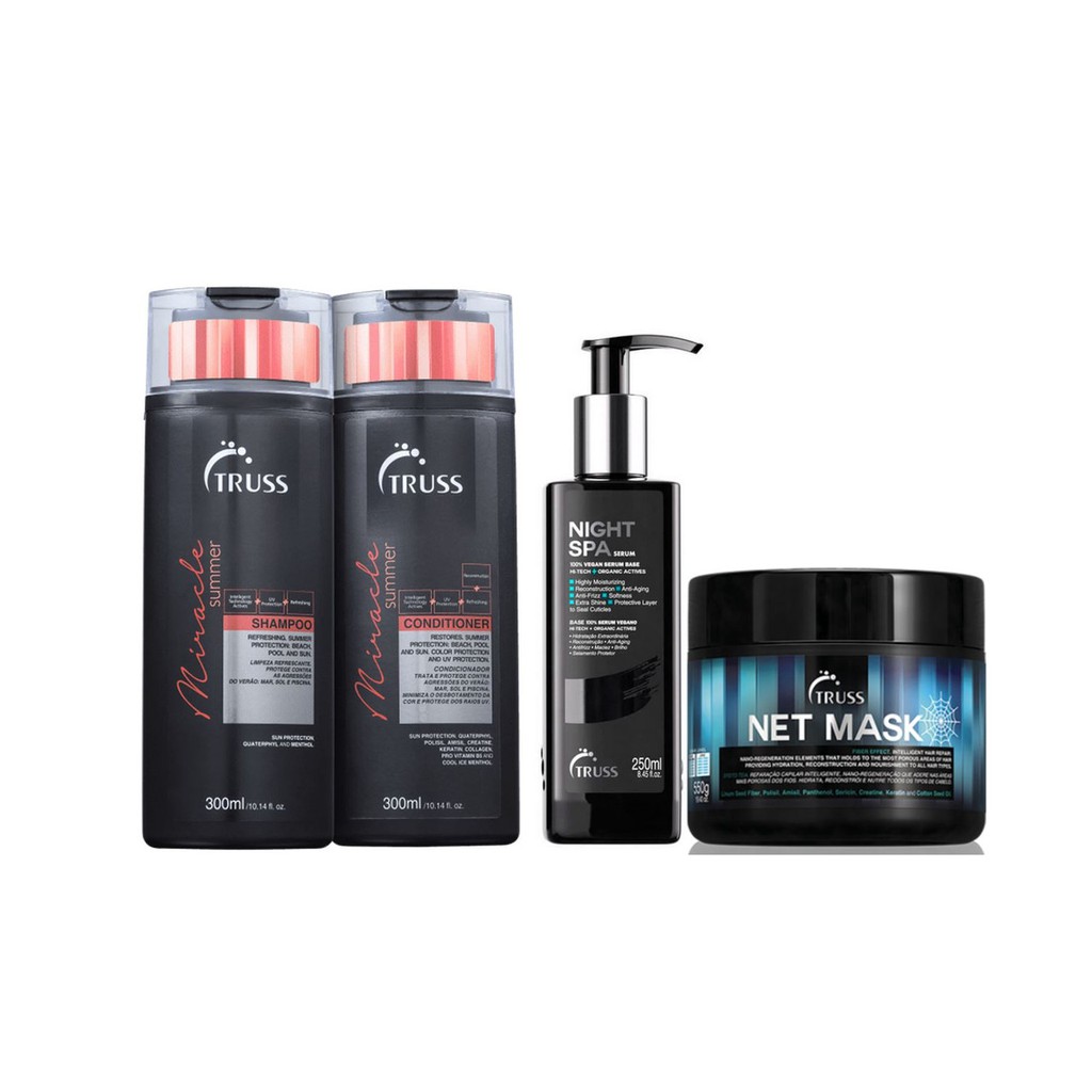 Truss Miracle Summer Shampoo e Condicionador e Night Spa e Net Mask