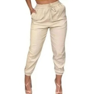 Calça Bomber Feminina Linho Casual Com Bolso Jogger Linda promoção