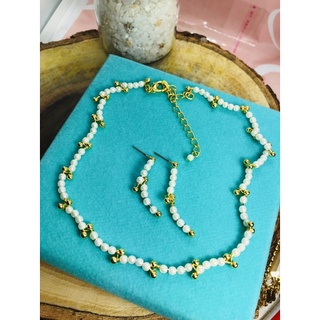 Colar e brinco com pérolas ~ conjunto de colar com pérolas ~ conjunto colar folheado ~ conjunto para pérola para festa