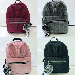 Mochila glitter orelha de coelho com chaveiro pompom 2062