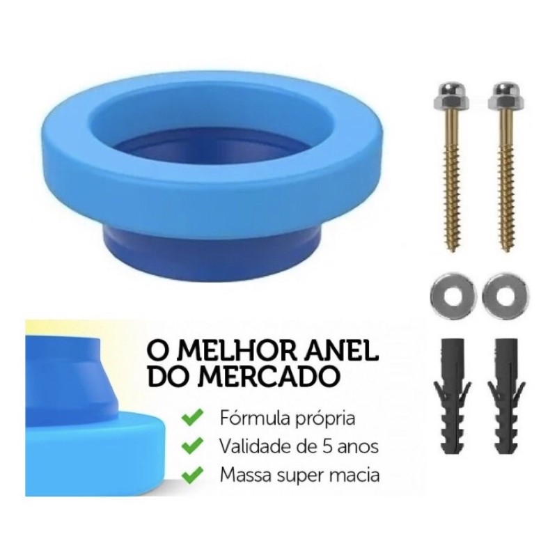 Anel De Vedação Com Guia + 02 Parafuso Castelo B10 Kit Para Vaso Sanitário Bolsa De Vedação Anel