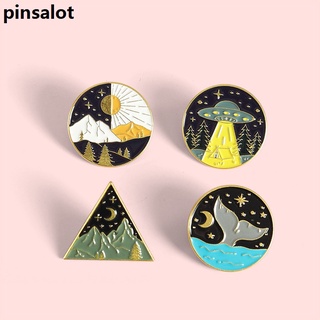 Esmalte Ao Ar Livre Alfinetes Dia E Noite Ovni Oceano Montanha Metal Liga Broches Lapela Crachás Presente Para Amantes De Viagem Atacado