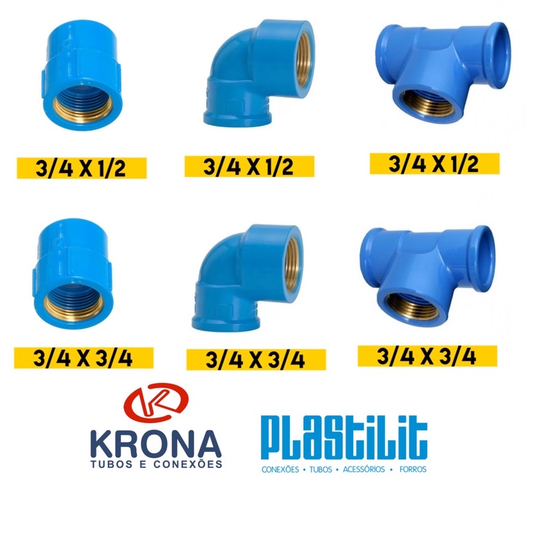 Conexões de Agua ( AZUL ) 3/4 - Cotovelo - Tee  - Luva LR em Oferta na Shopee