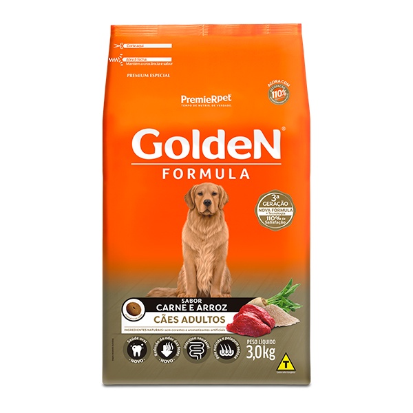 Ração Golden Formula para Cães Adultos Sabor Carne e Arroz - 3Kg