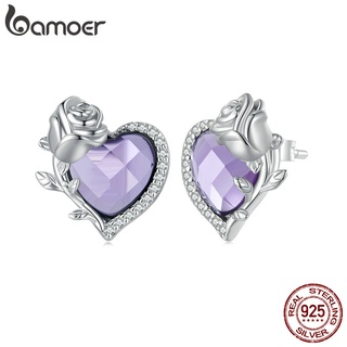 Brincos Bamoer 925 Prata Púrpura Ganchos De Orelha De Rosa Cravo Fashion Presentes De Joalheria Para Mulheres Meninas
