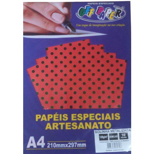Papel Bolinha Metalizada 120g Offpaper ( 10 Fls A4 ) Vermelho Verde para Enfeites Natal Caixinhas Decoradas Artesanato