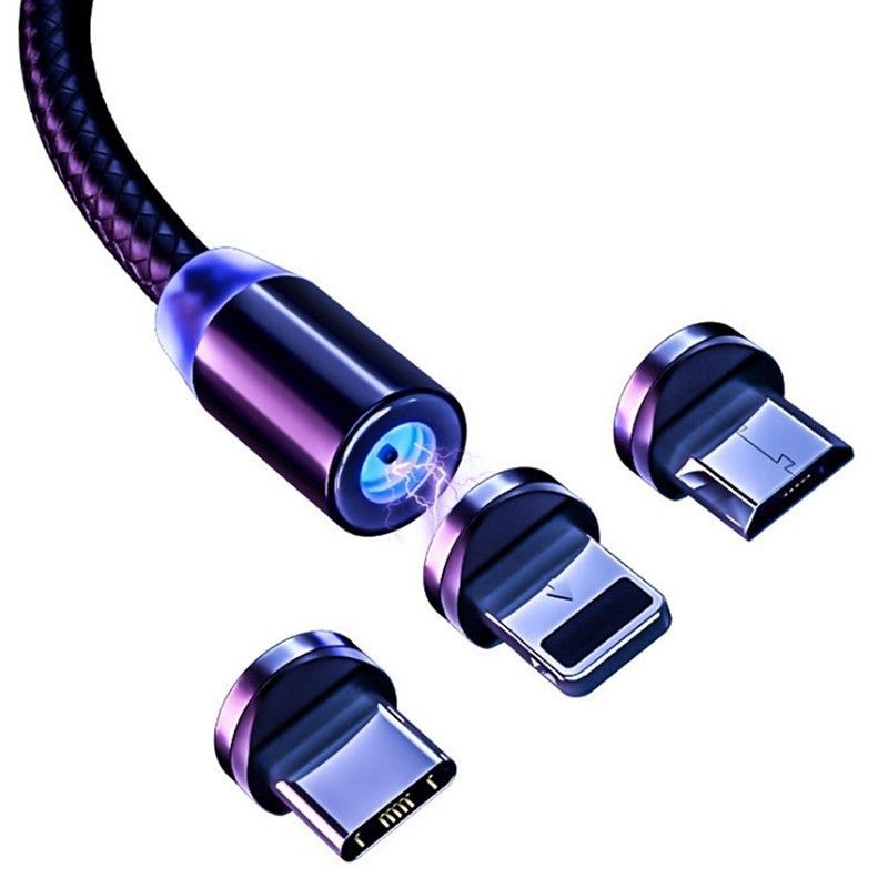 1 Cabo + 3 Plugues Rápido Magnético Usb-C Tipo C / Ios / Micro 360 Redondo Com Carregador Rápido 1m em Oferta na Shopee