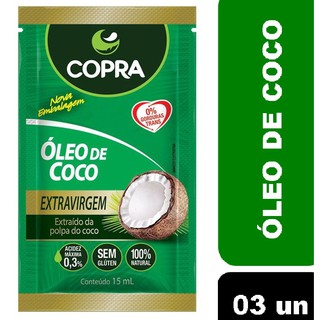 03 unidades de Sachê Óleo de Coco Extra Virgem 15ml - Copra