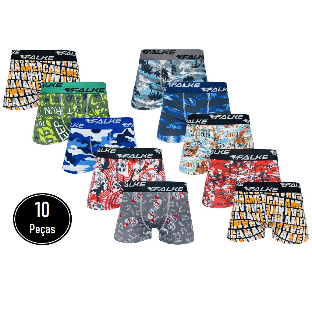 Kit 10 Cueca Infantil Box Boxer Microfibra Estampada Forro Algodão Cueca de criança