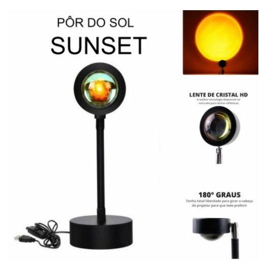 Luminária Por Do Sol Luz Noturna Projetor Led Sunset