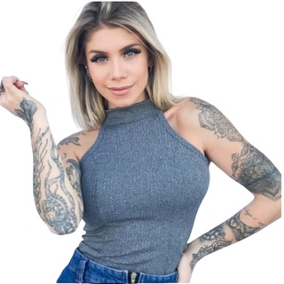 Blusa Canelada Gola Alta Gota Bojo Blusinha Moda Roupa Regata