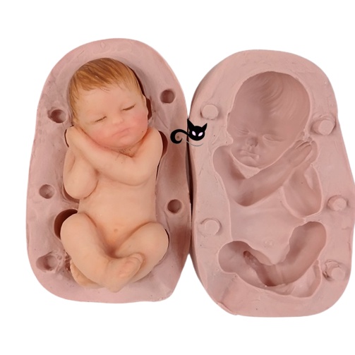 Molde de Silicone Artesanato - Bebê Realista Dormindo Bipartido- 10cm - Baby Noah Biscuit