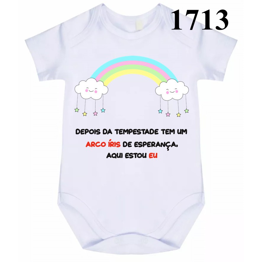Body Roupa De Bebe Frases Depois Da Tempestade Tem Um Arco Iris De Esperanca Aqui Estou Eu 1713 Shopee Brasil