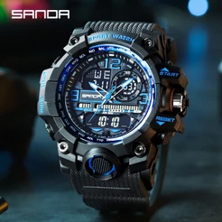 SANDA Relógio Masculino Esportivo Moderno Luminoso À Prova D'água Com Display Duplo/Analógico/Militar/Multifuncional/3133-4