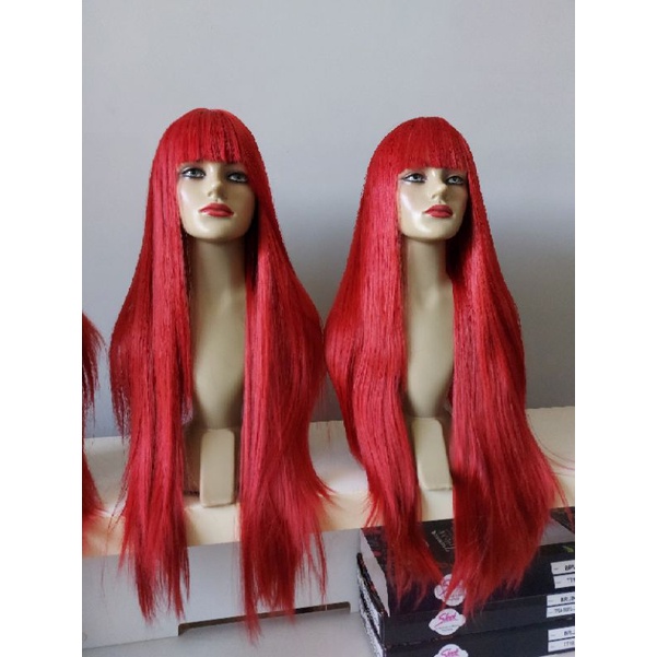 Peruca, Wig, Vermelha, Com Franja, Franja Reta, 75cm, Lisa, Futura Premium, Idêntica Ao Cabelo Humano, Sem Brilho