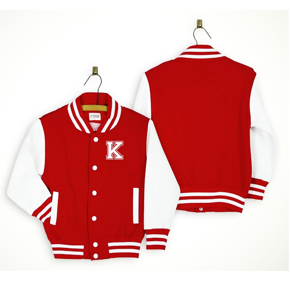 Jaqueta College Americana Infantil Letra K bordada Unissex, Algodão, Várias Cores