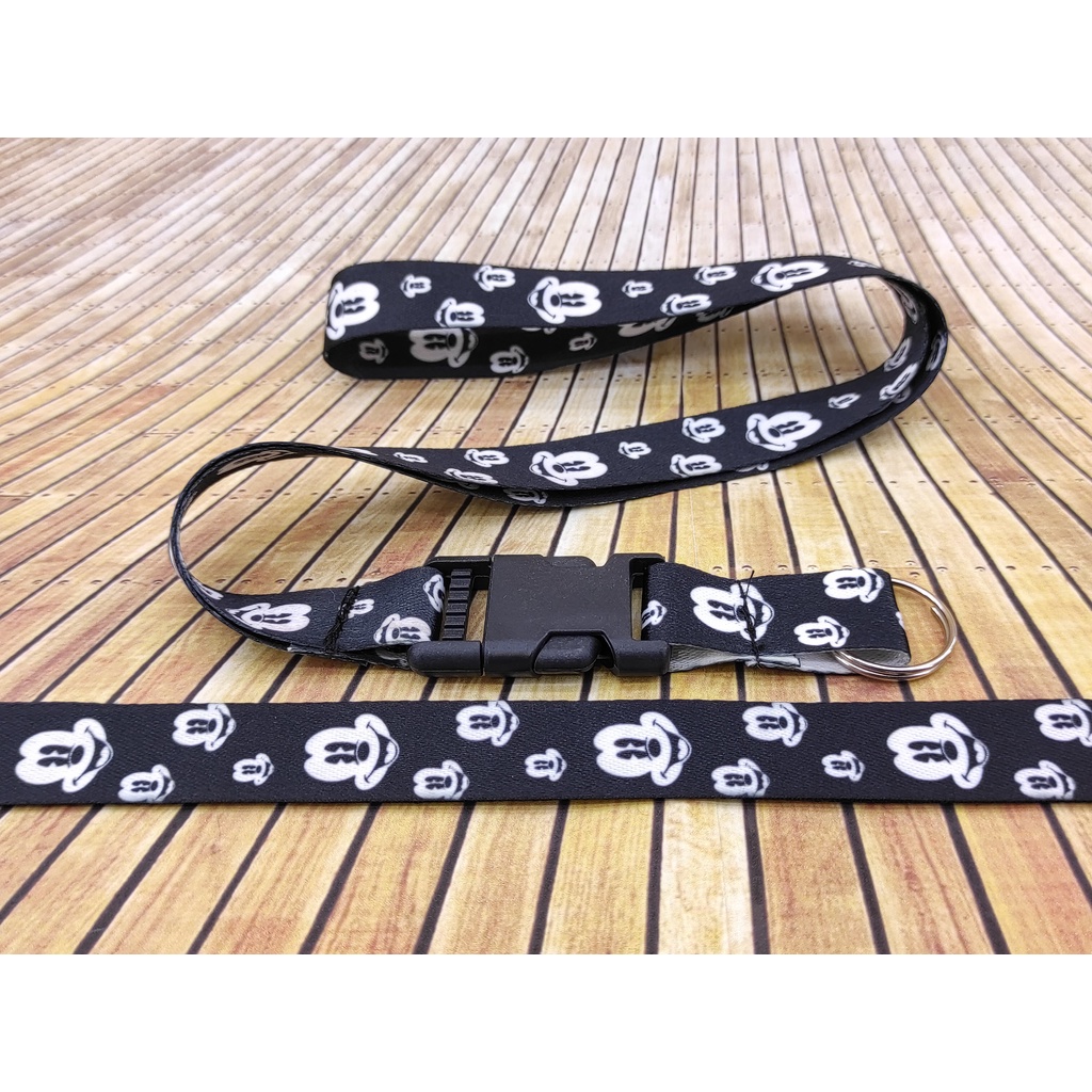 Detalhes do Cordão MICKEY NEGRO chaveiro Tirante com engate rápido para moto, chupeta caneca ou crachá