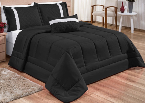Kit Cobre Leito Casal Queen Oliveira Colcha 6 Peças Preto