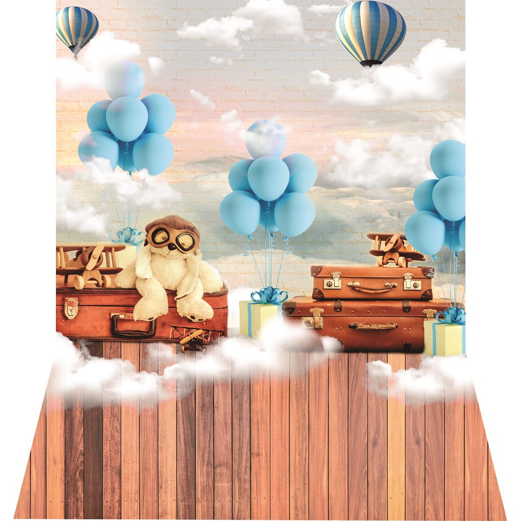 Fundo Fotográfico em Tecido Acompanhamento -Newborn- Balões -Ursinho baloeiro-Aviador 1,50x 2,20 Ensaio Fotográfico