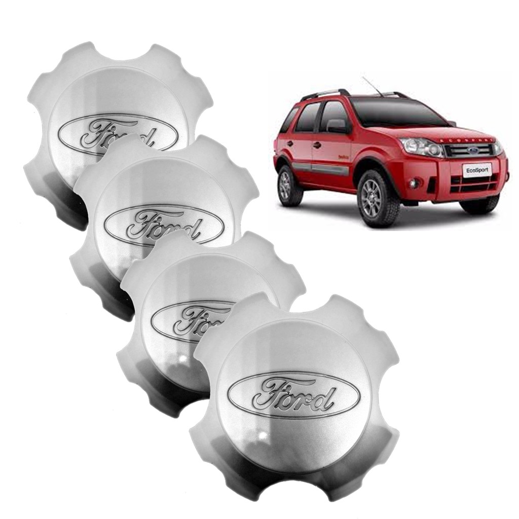 Kit Calotas Central Miolo Tampa de Roda Ford Ecosport Freestyle Xlt Prata 04 unidades