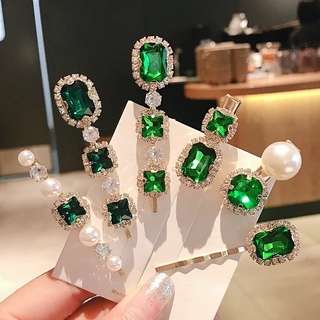 Acessórios De Cabelo Menina Pearl Avó Pérola Verde Água Diamante Grampo Pato Borda Esmeralda Franja Lateral Cabeleireiro