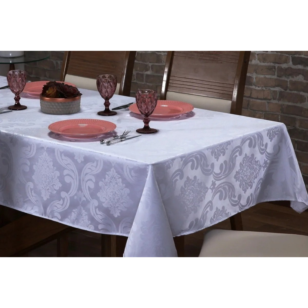 Toalha De Mesa Luxo 6 Lugares Jacquard Tecido Grosso