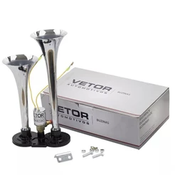 Kit Buzina Ar 2 Cornetas Cromada 24v Ou 12v Caminhão, Ônibus, Vans e Outros