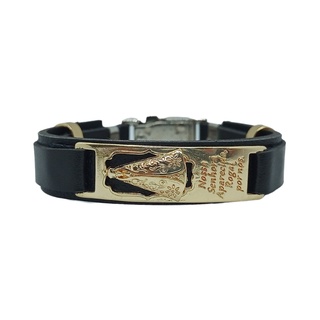 Pulseira Executiva Masculina Couro Luxo Nossa Senhora Aparecida