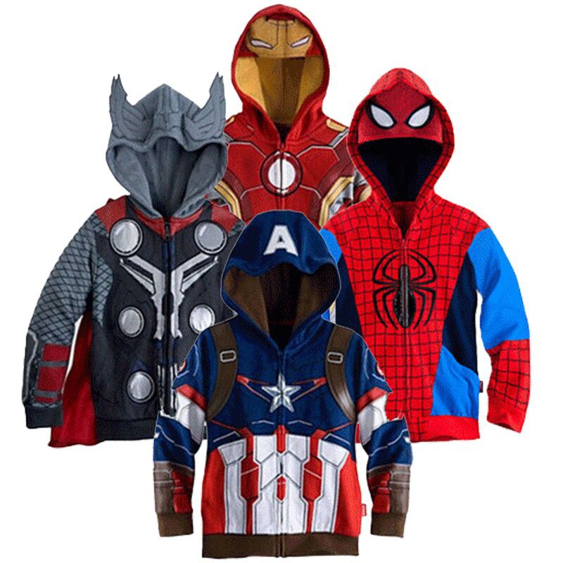 Crianças Meninos Moda Capitão América/Thor/Hulk/Homem de Ferro/Homem Aranha Casaco Crianças Vingadores Herói Casaco