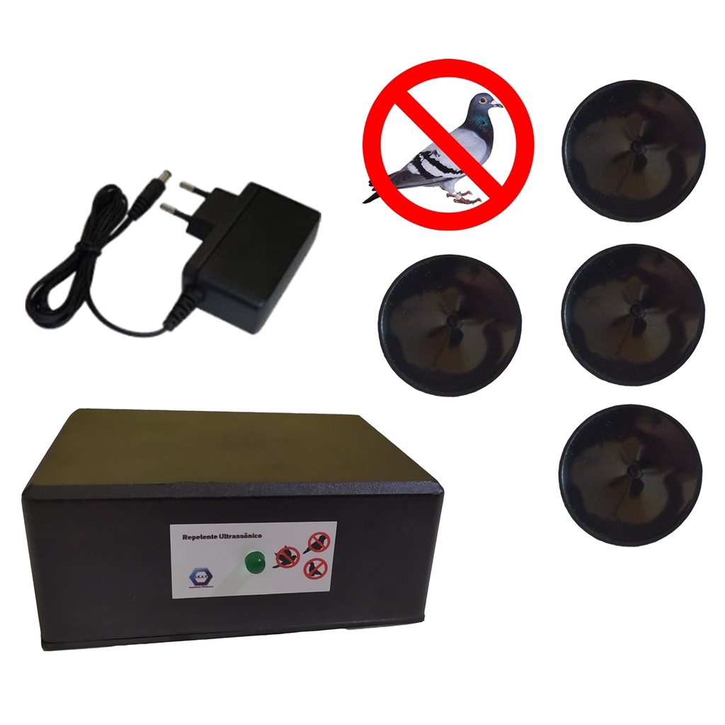 Repelente Eletrônico Contra Pombos e aves 4 Emissor ultrassónico Espanta pombos Sem veneno