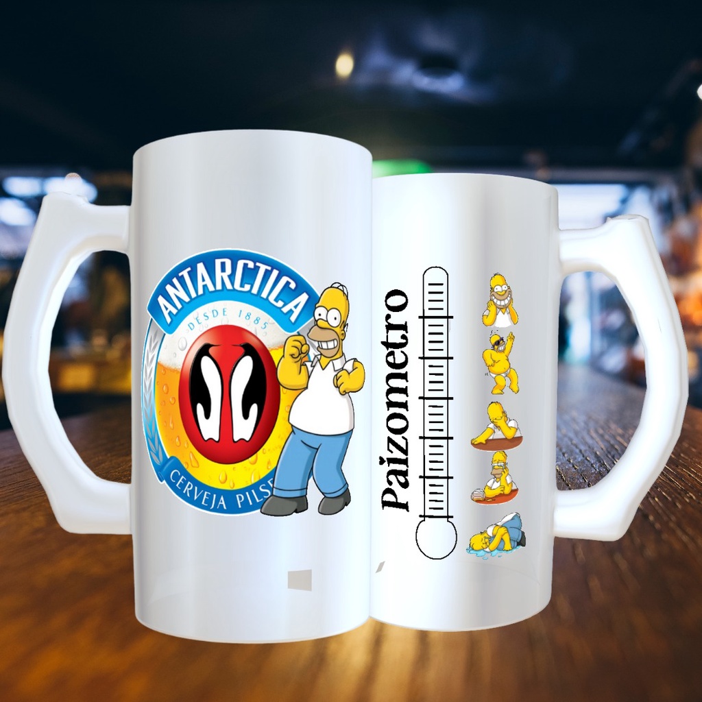 Caneca Personalizada Chopp 475 Ml Vidro Jateado Cerveja Antártica  Homer Simpson
