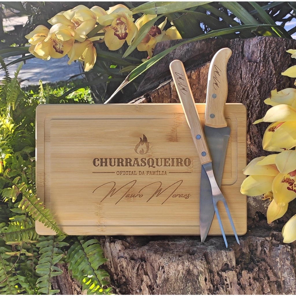 Kit p/Churrasco 3 pçs Personalizado - Churrasqueiro Oficial