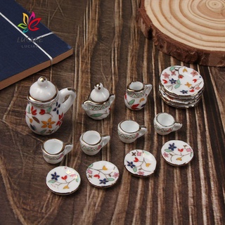 LUCIAE 15 Peças Mini Conjunto De Chá De Cerâmica 1:12 Conjunto De Porcelana Miniatura Acessórios Para Casa De Bonecas