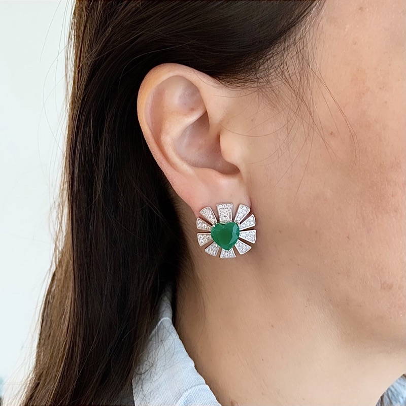 Brinco Coração Cravejado Rubi