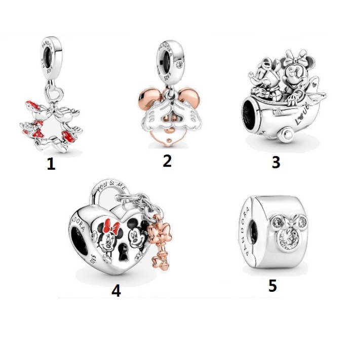 Plata 925s Disney Mickey Mouse Kissing Clip Charm Doble Candado Avión Dangle Charm