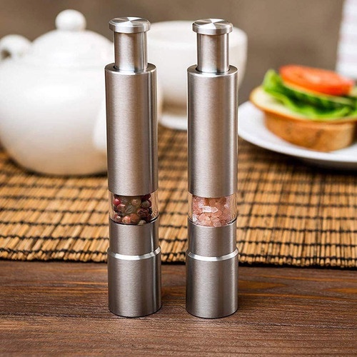 Mini Moedor Manual Com Visor em Aço Inox Gourmet Sal, Pimenta, Café e Porta Condimentos