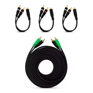 Kit 1 Rca 5 Metros Blindado + 3 Cabos Y 2 Machos 1 Fêmea
