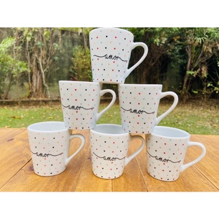 Jogo 6 xícaras / canecas Porcelana decoradas Amor