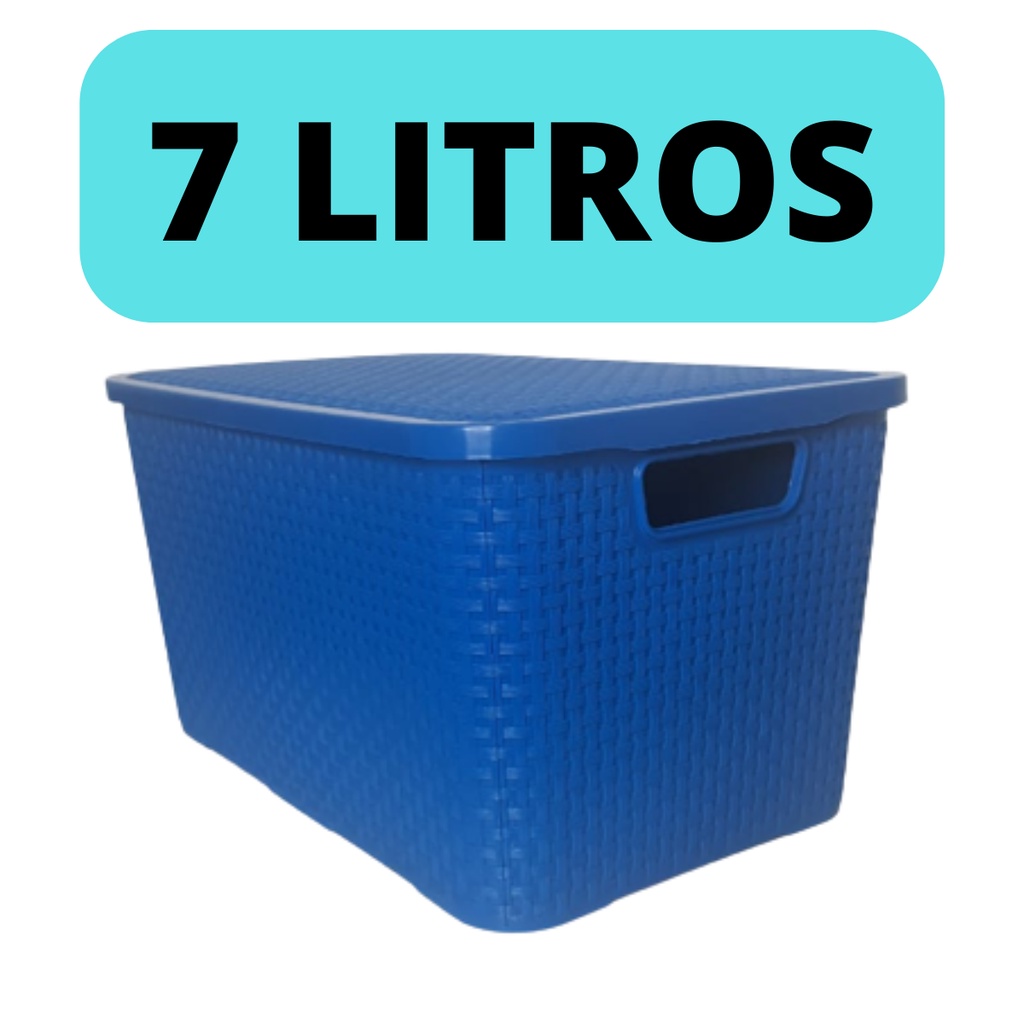 Caixa Organizadora Rattan Com Tampa Cesto Organizador Azul Litros Arqplast Shopee Brasil