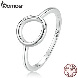 Bamoer 925 Anel Círculo Simples De Prata Vazado Moda Jóias Para Mulheres Meninas Presente