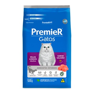 Ração Premier Ambientes Internos para Gatos Adultos com Pelos Longos Sabor Salmão - 500g em Oferta na Shopee