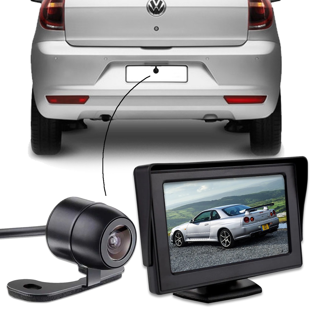 Kit Monitor Estacionamento Tela Fixa 4.3" + Câmera de Ré Borboleta HD Ótima Imagem em Oferta na Shopee