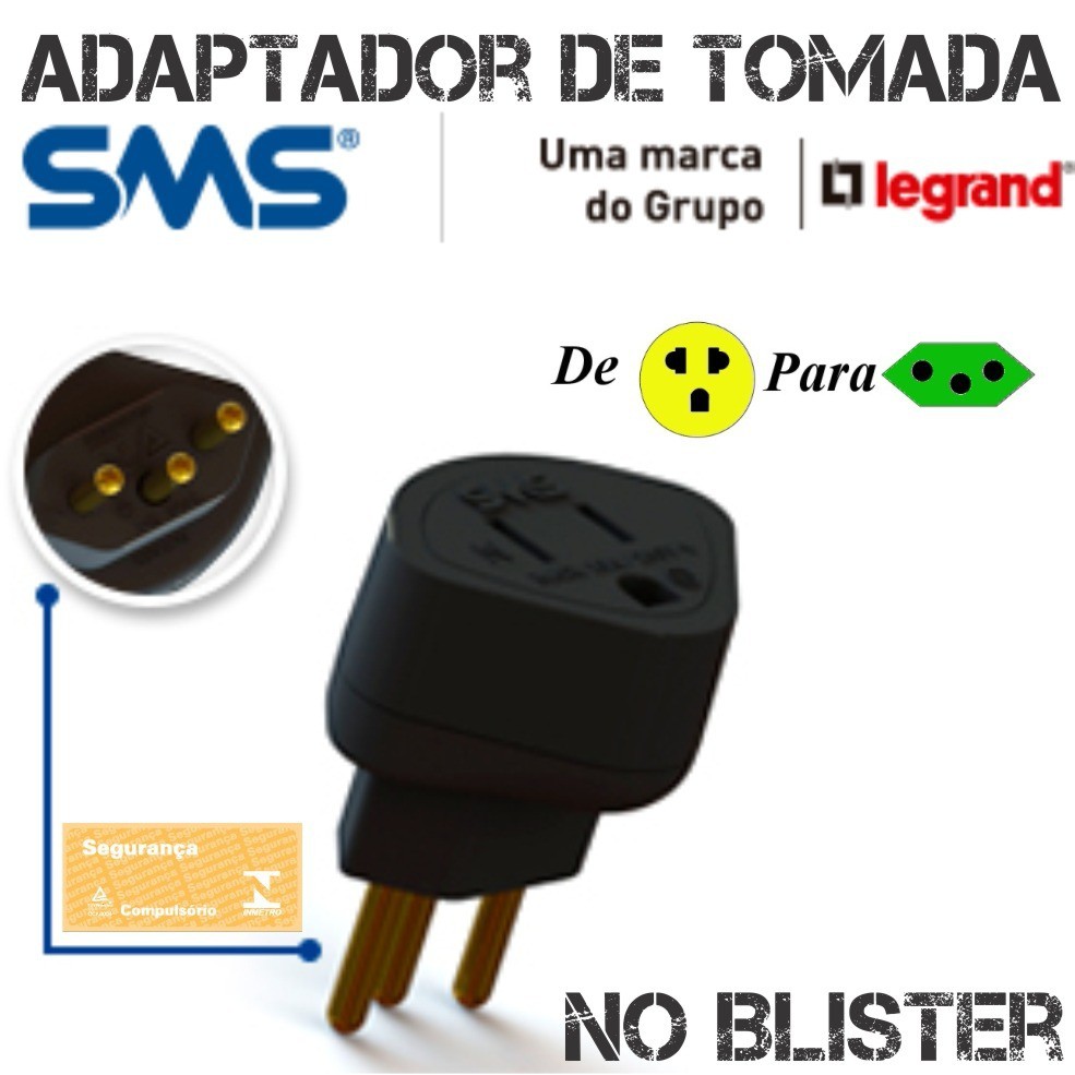SMS Adaptador Tomada Tripolar Padrão Novo Antigo 10A 127V 220V Tomada 2P+T Plugue