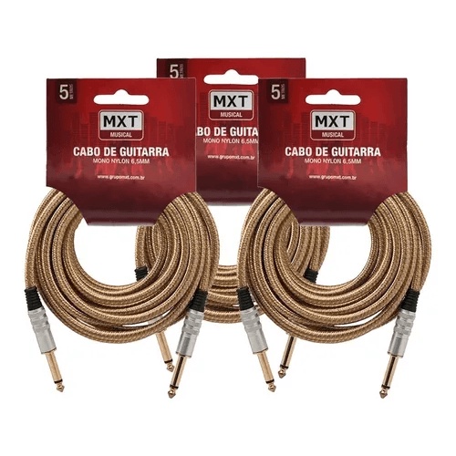 3 Cabo P/ Guitarra Violão 5m Metros Blindado P10 P10 Têxtil